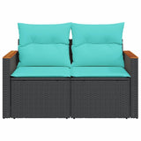 Garden Sofa with Cushions 2-Seater Black Poly Rattan 366036