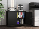 Lockable Metal Filing Cabinet, 2-Tier Storage Cupboard with Double Doors, Modern Office Organiser, T3398P554124