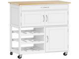 Modern Kitchen Trolley, Rolling Island Storage Cart with Drawer, 9-bottle Wine Rack, Door Cabinets, T3398P343513
