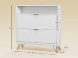 12 Shoe Storage Cabinet, with Chevron Indents and Gold Tone Accents - White T3398P330362
