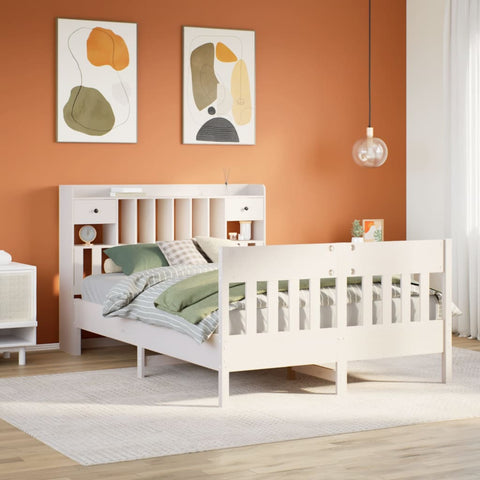 ZNTS Bed Frame without Mattress White 150x200 cm King Size Solid Wood Pine 3323258
