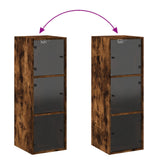 Wall Cabinet with Glass Doors Smoked Oak 35x37x100 cm 836487