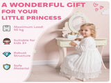 Kids Dressing Table, Girls Vanity Set with Mirror and Stool, 7 Play Accessories, Drawer, Desktop T3398P422358
