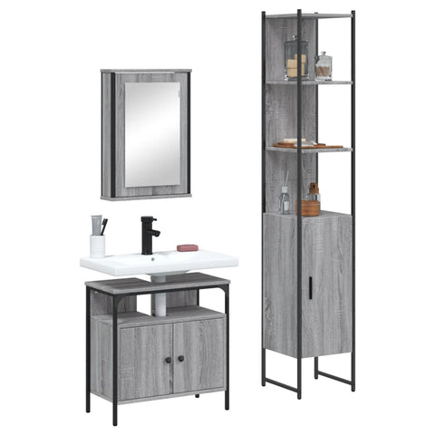 ZNTS 3 Piece Bathroom Furniture Set Grey Sonoma Engineered Wood 3214798