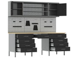 Work Cabinet with Drawer 8 pcs Black Engineered Wood and Steel 3321460