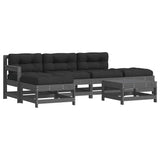 6 Piece Garden Lounge Set with Cushions Grey Solid Wood 3185908