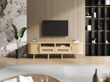 TV Stand with 2 Rattan Drawer and 2 Sliding Doors,Oval TV Cabinet Storage Sideboard with Rounded N605P415641E
