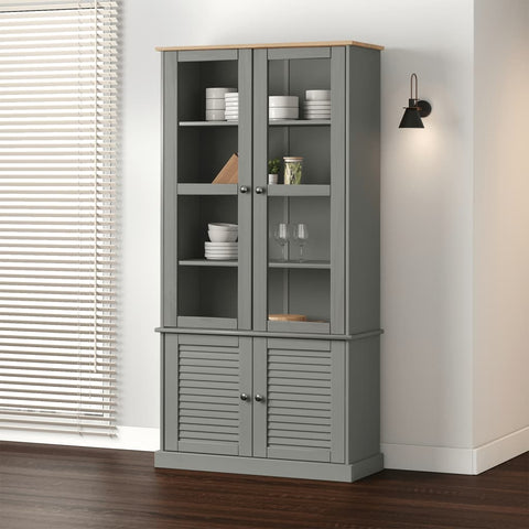 Glass Display Cabinet VIGO Grey 85x35x170 cm Solid Wood Pine 353195