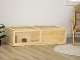 Wooden Hamster Cage with Sliding Tray, Openable Top, Hut for Syrian Hamster, Natural Wood Finish T3398P350085