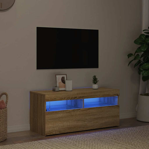 TV Cabinet with LED Lights Sonoma Oak 90x35x40 cm 804385