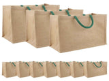 Jute Handbags 10 pcs Natural and Green 42 x 33 x 19 cm 42012287