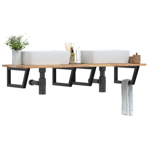 Basin Shelf Wall Mounted Steel and Solid Wood Acacia 3302795