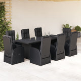 ZNTS 9 Piece Garden Dining Set with Cushions Black Poly Rattan 3277659