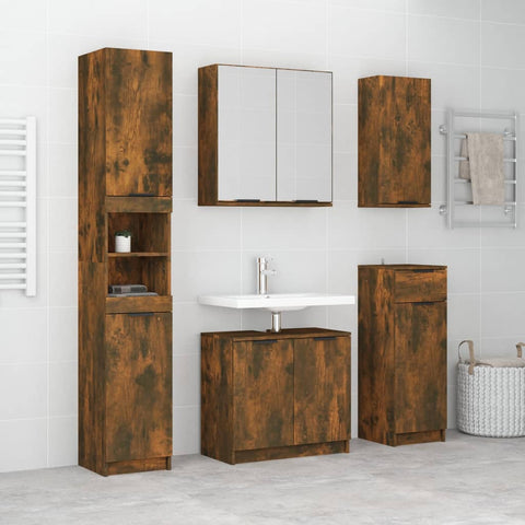 ZNTS 5 Piece Bathroom Cabinet Set Smoked Oak Engineered Wood 3115857