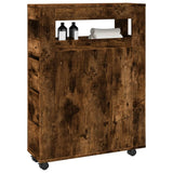 Narrow Bathroom Cabinet with Wheels Smoked Oak Engineered Wood 855272