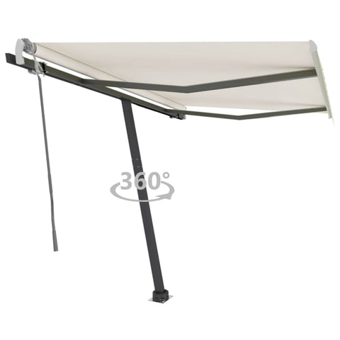 ZNTS Freestanding Manual Retractable Awning 350x250 cm Cream 3069717