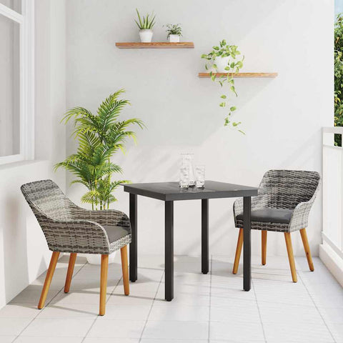 Garden Dining Set with Cushion 3 pcs Grey Poly Rattan 3261684