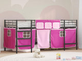 Kids'Loft Bed Frame with Curtains Black and Pink 100 x 190 cm 42020805