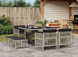 9 Piece Garden Dining Set with Cushions Light Grey Poly Rattan 3210959
