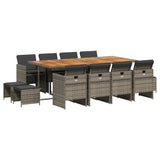 13 Piece Garden Dining Set with Cushions Grey Poly Rattan 3210626