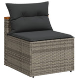 ZNTS 5 Piece Garden Sofa Set with Cushions Grey Poly Rattan Acacia 3213538