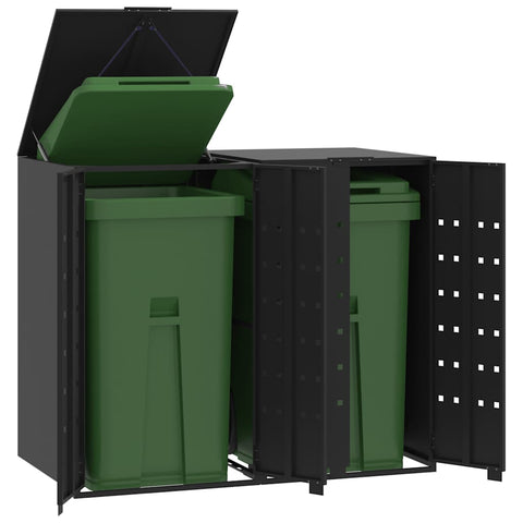 Wheelie Bin Storage for 2 Bins Black 138x79x117 cm Steel 3279977