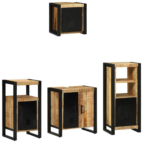 Bathroom Furniture Set with Shelf 4 pcs Brown Solid Mango Wood 3305646