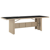 Garden Table with Glass Top Beige Poly Rattan&Tempered Glass 319557