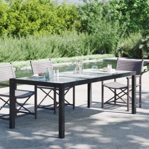 Garden Table Black 190x90x75 cm Tempered Glass and Poly Rattan 316712