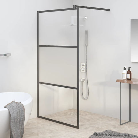 Walk-in Shower Wall 115x195 cm Half Frosted ESG Glass Black 151875