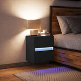 ZNTS Wall-mounted Bedside Cabinet with LED Lights Black 3307963