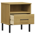 ZNTS Bedside Cabinet with Metal Legs Brown Solid Wood Pine OSLO 350970