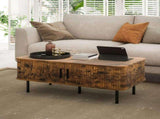 Coffee Table with Storage, Living Room Table with Slatted Tambour Sliding Doors and Foot Pads, T3398P377893