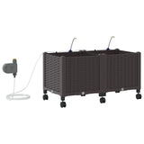 Garden Planter with Irrigation&Wheels 2 pcs Brown PP 3422994