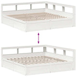 Bookcase Bed without Mattress White 200x200cm Solid Wood Pine 3324449