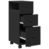 Narrow Bathroom Cabinet with Wheels Black Engineered Wood 855233