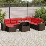 8 Piece Garden Sofa Set with Cushions Brown Poly Rattan Acacia 3326855