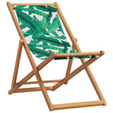 Folding Beach Chair Leaf Pattern Solid Wood Eucalyptus and Fabric 366566