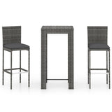 3 Piece Garden Bar Set with Cushions Poly Rattan Grey 3095410
