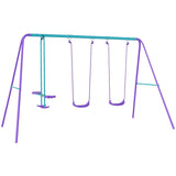 Metal Swing Set, with Seesaw, Adjustable Height, for Ages 3 Years, Purple T3398P348087
