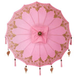 Parasol with Base Pink, Brown 250 cm Cotton, Wood 3356917