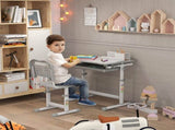 Kids Desk and Chair Set, Student Adjustable Writing Desk, with Drawer, Pen Slot, Hook - Grey T3398P347711