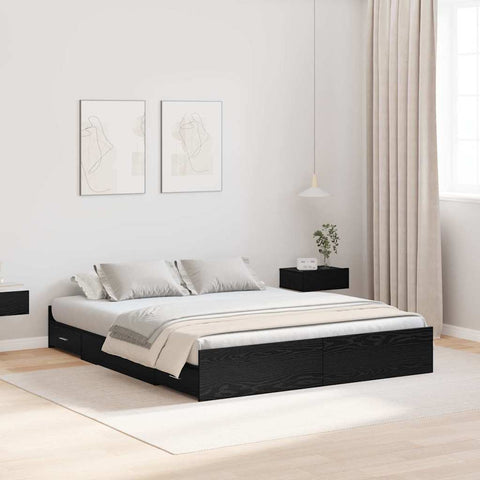 Storage Bed Frame Black oak 140 x 190 cm Engineered wood 3335310