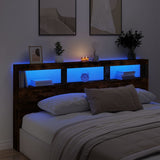 Headboard Cabinet with LED Smoked Oak 200x17x102 cm 839221