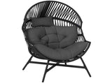 Rattan Egg Chair, Oversized Freestanding Garden Egg Chair with Thick Tufted Cushion, Headrest, Steel T3398P327961
