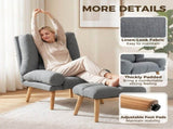 Recliner Chair with Footstool, Recliner Armchair with Adjustable Backrest, Thick Cushion and Wooden T3398P550268