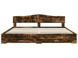 Bed Frame with Drawer Smoked Oak 200 x 200 cm Engineered Wood 3413156