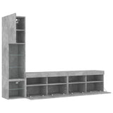 4 Piece TV Wall Units with LED Concrete Grey Engineered Wood 3216714