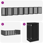 Dog Gate with Door Foldable 15 Panels Black 750 cm Poplar Wood 3155658
