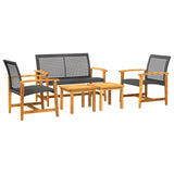 ZNTS 5 Piece Garden Lounge Set Black Poly Rattan and Acacia Wood 367604